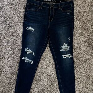 American Eagle Outfitters Dark Indigo Distressed Skinny Jeans